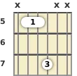 Diagram of a G power chord at the 5 fret (first inversion)