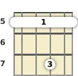 Diagram of a C 6th mandolin barre chord at the 5 fret